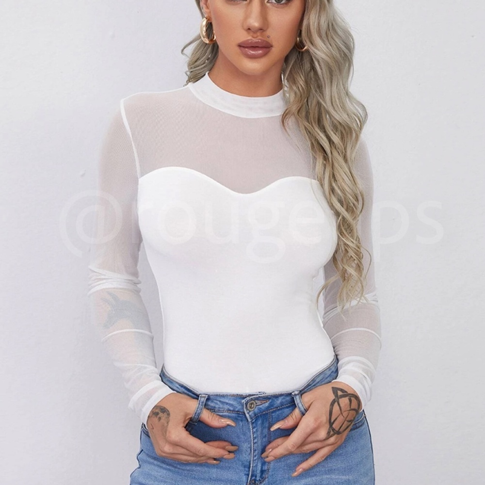 White Mesh Long Sleeve Shirt